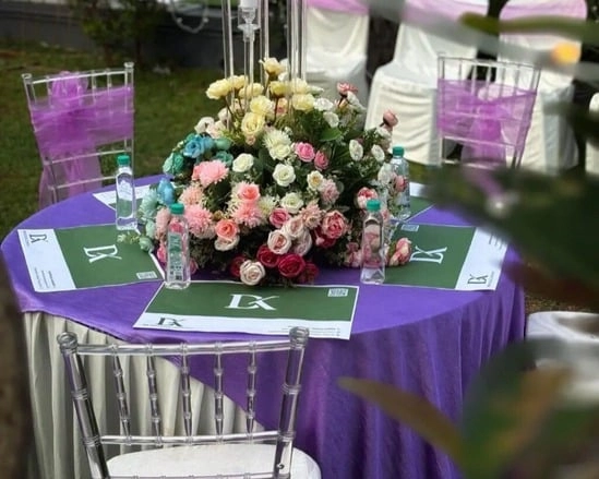 Elegant outdoor wedding setup.